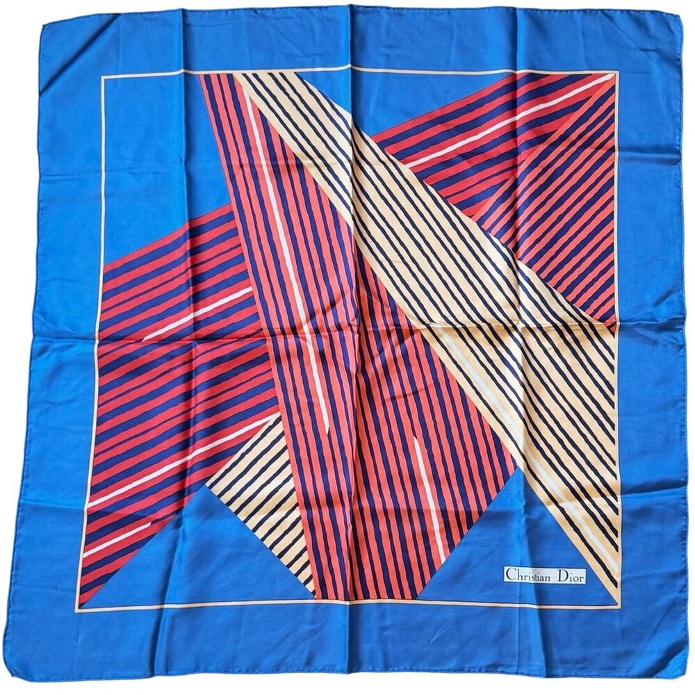 Christian Dior Vintage Silk Scarf Geometric Retro Art Deco Pattern